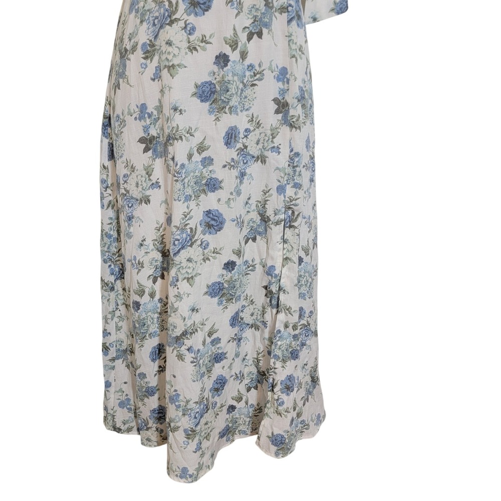 Audrey Parks Francesca's Blue Floral Tie Shoulder Midi Dress Square Neck Medium - Picture 6 of 15
